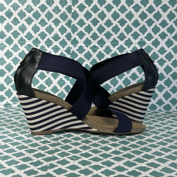 Anyi Lu Christina Wedge Cork‎ Heel Elastic Upper Sandal Women’s Size 39 Blue - Picture 6 of 7